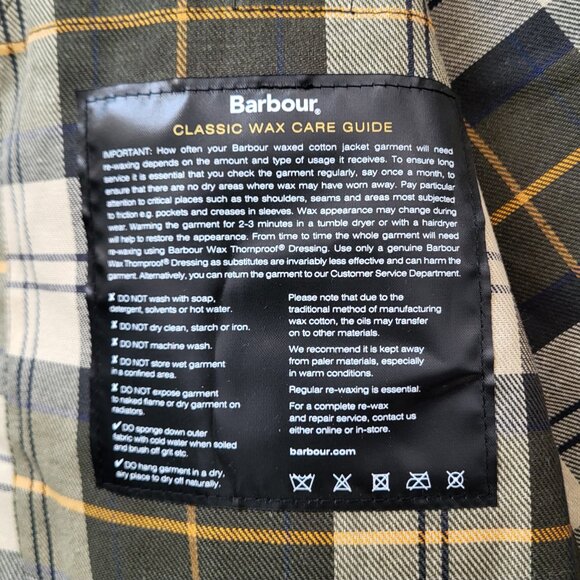 Barbour Bedale Waxed Jacket in Sage Men's Size 42 - Picture 9 of 9
